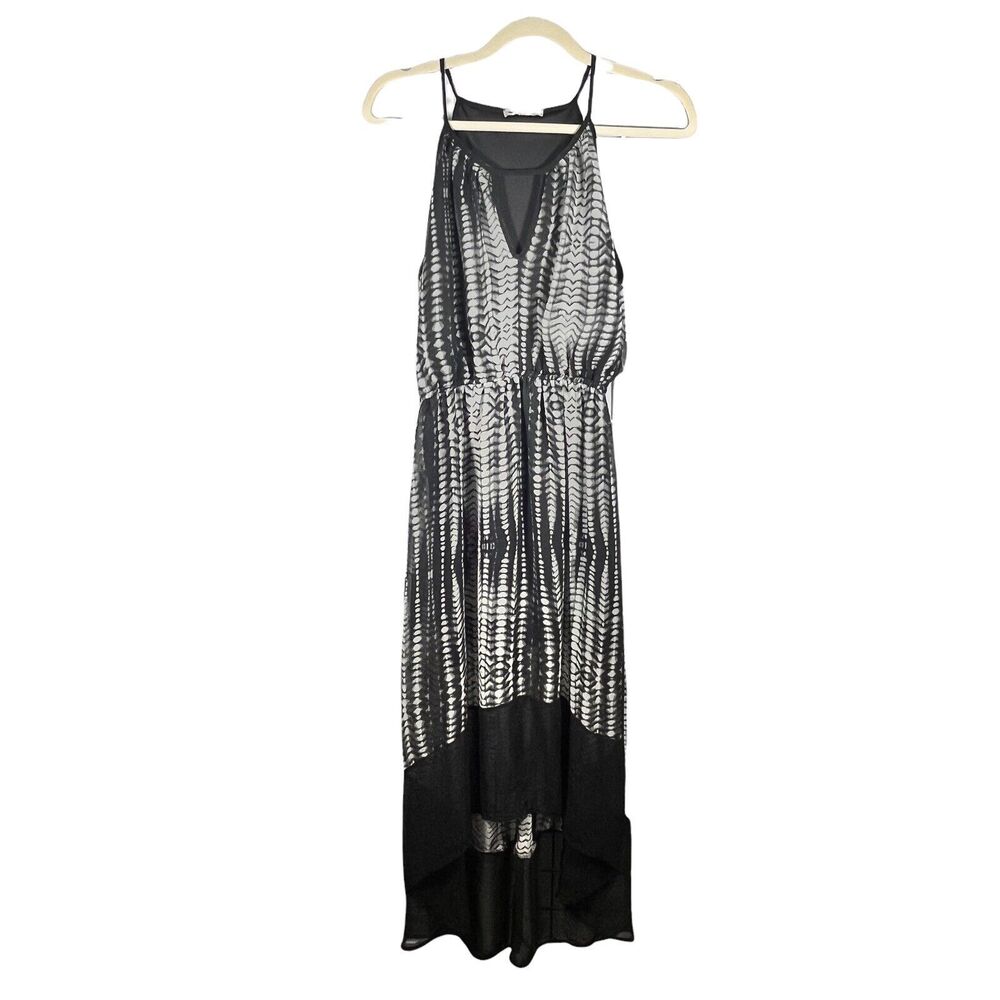 Tua Hi Low Maxi Dress Womens Size S Gray Black Smudge Print Elastic Waist Boho - Picture 1 of 10